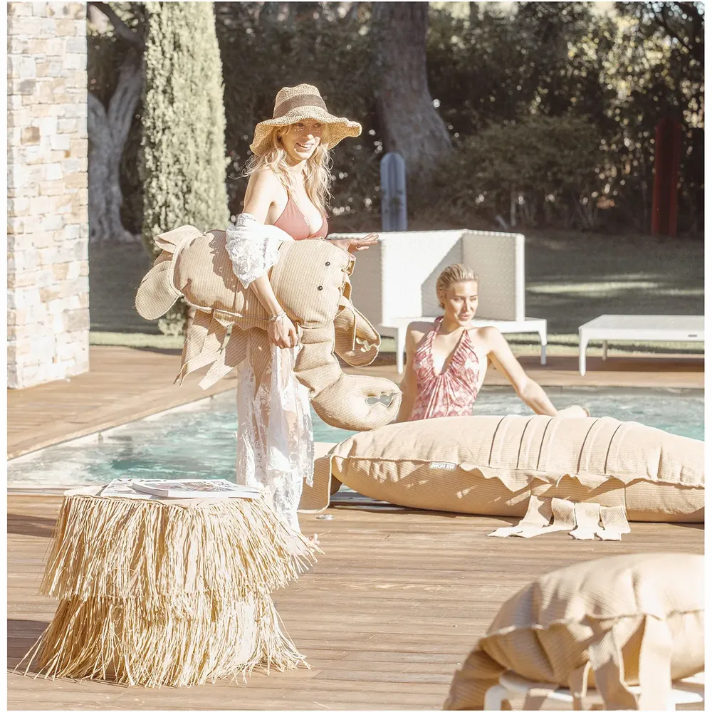 Outdoor space equipments - Outdoor stool in raffia effect fabric with fringe - MX HOME