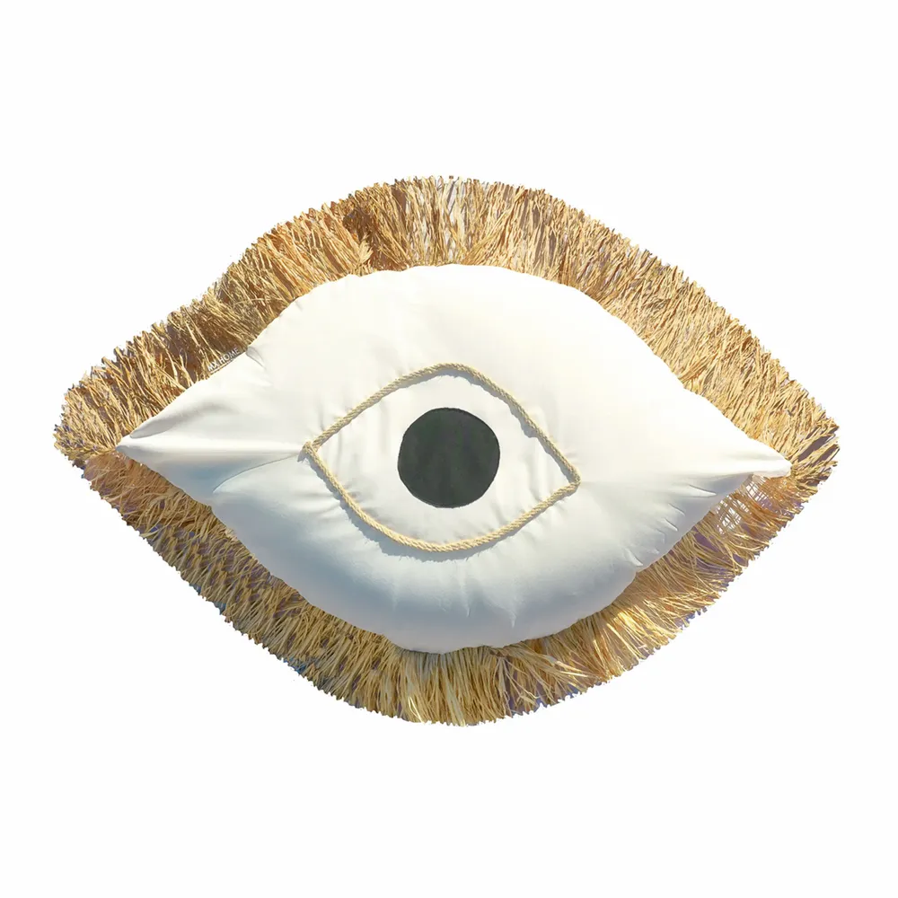 Outdoor space equipments - White removable exterior eye pouf with fringe - MX HOME