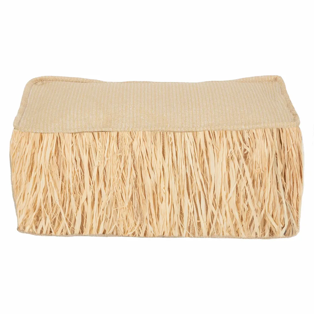 Equipements espace extérieur - Coussin de sol extérieur en tissu effet raphia a frange S - MX HOME