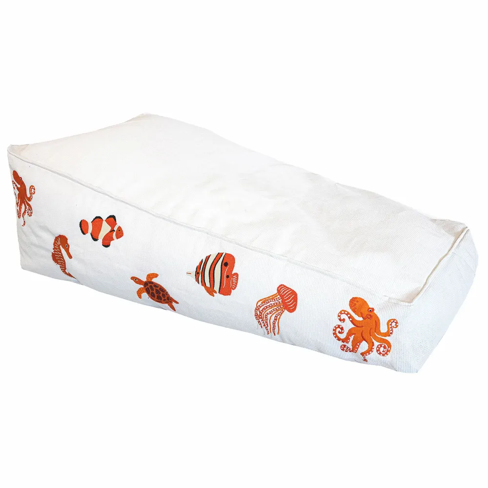 Transats - Bain de soleil extérieur flottant déhoussable broderie poisson orange - MX HOME