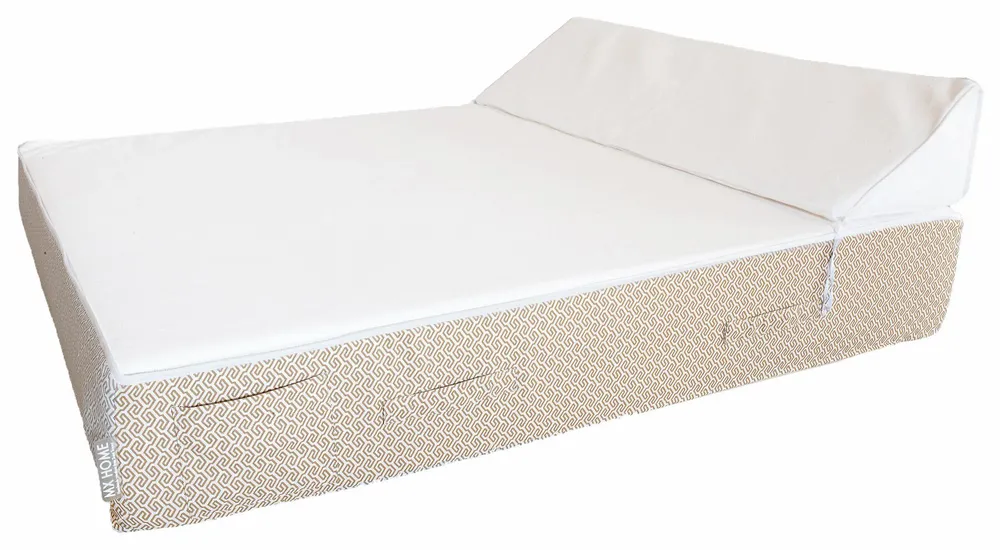 Outdoor space equipments - Outdoor 2-seater foam sun lounger bed in white with beige pattern - MX HOME