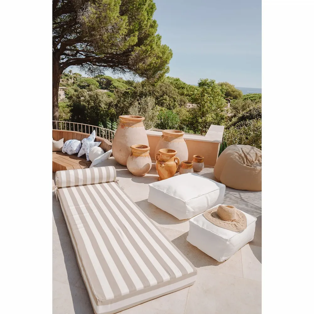 Equipements espace extérieur - Matelas extérieur réversible recto rayé beige & verso raphia - Simple - MX HOME