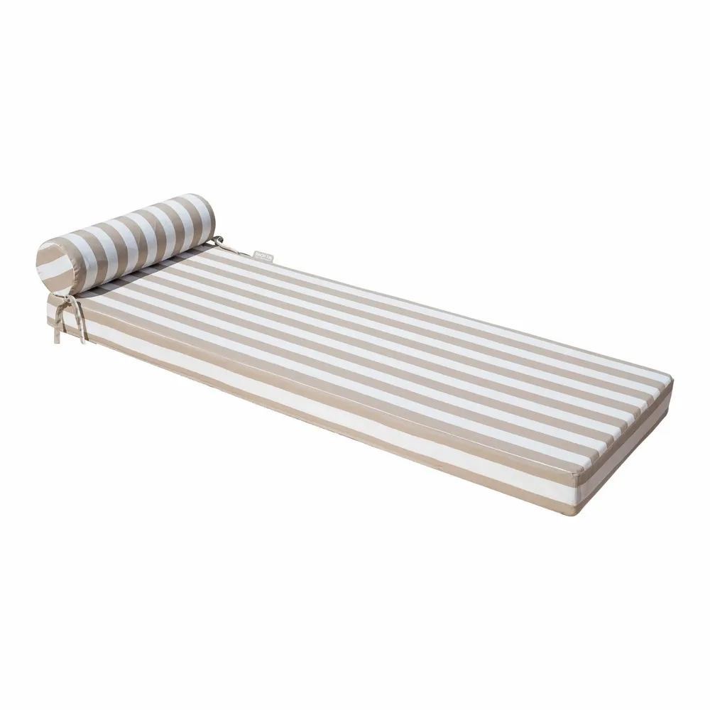 Outdoor space equipments - Reversible outdoor mattress with beige striped front & raffia back - Double - MX HOME