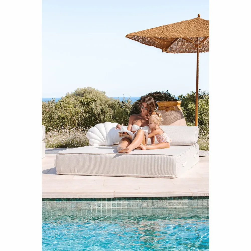 Equipements espace extérieur - Lit bain de soleil extérieur en mousse 2 places beige et blanc - MX HOME