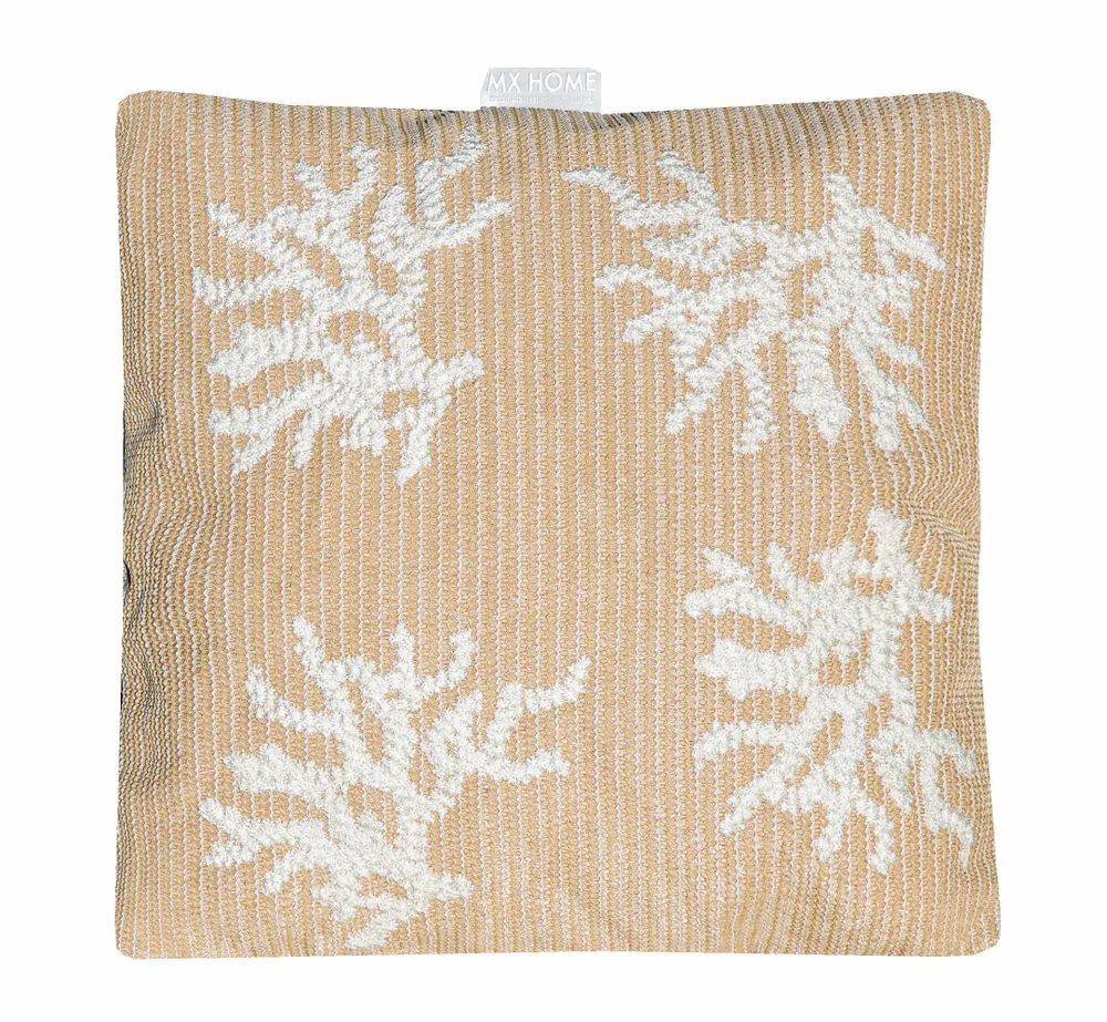 Outdoor decorative accessories - Raffia outdoor cushion with white coral embroidery - MX HOME