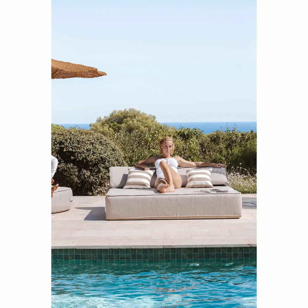 Outdoor space equipments - 2-seater outdoor foam sun lounger bed with linen effect - MX HOME