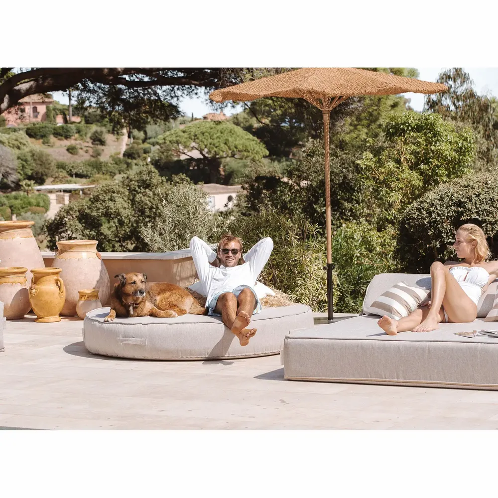 Outdoor space equipments - Outdoor sun lounger bed in round linen effect foam - MX HOME