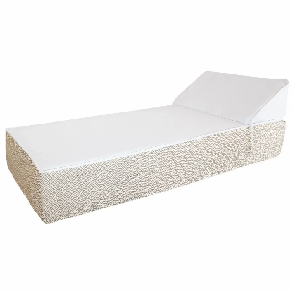 Equipements espace extérieur - Lit bain de soleil extérieur en mousse 1 place blanc a motif beige - MX HOME