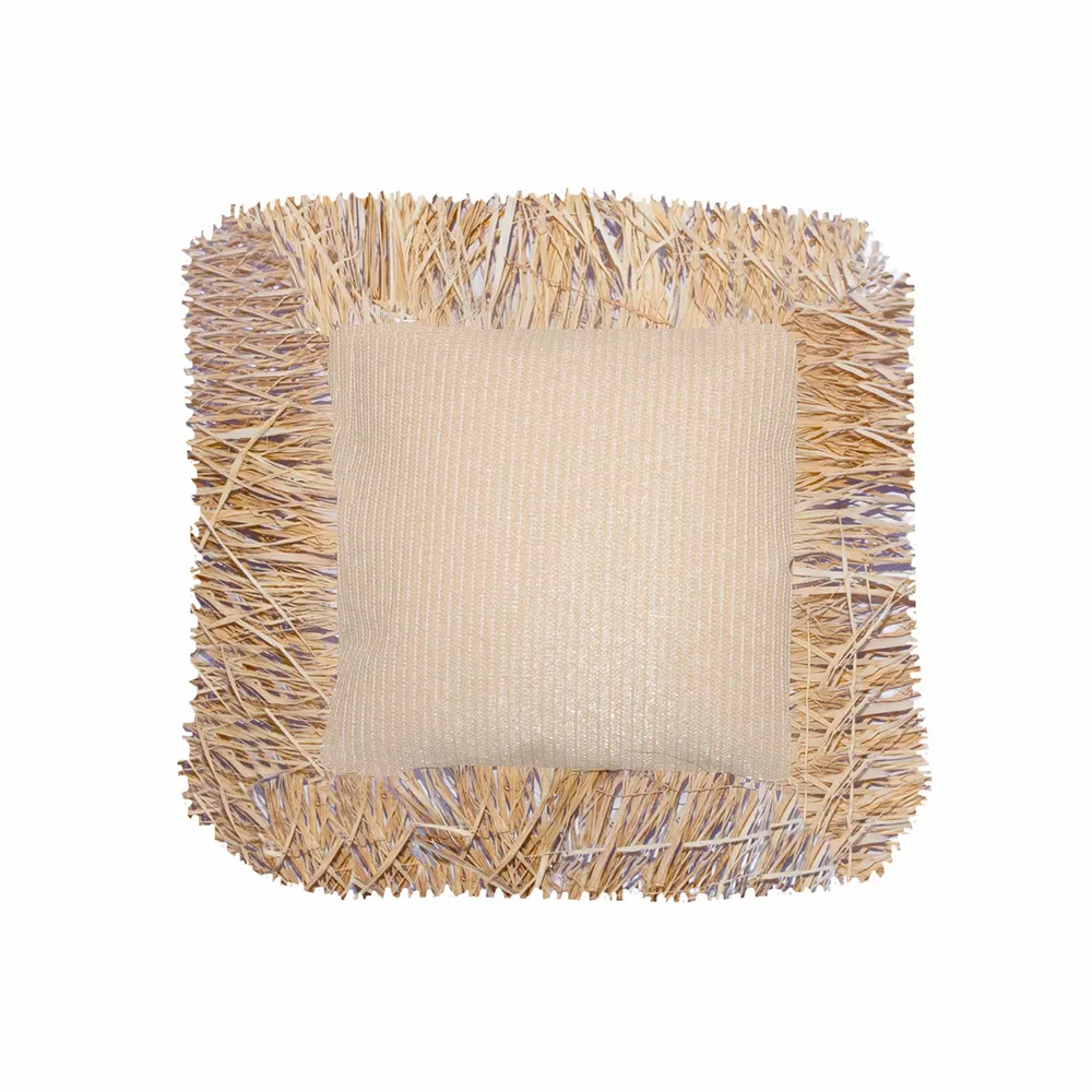 Outdoor decorative accessories - Outdoor square raffia cushion with fringe - MX HOME