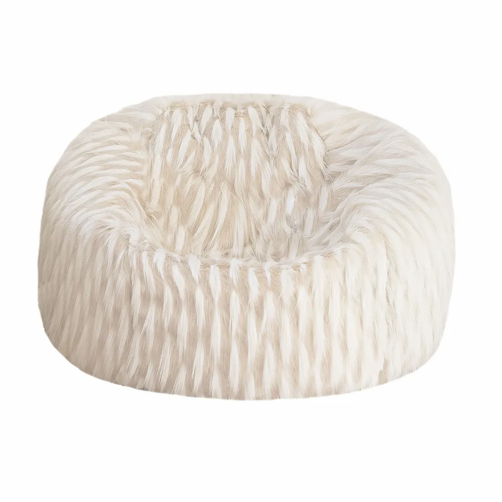 Lawn chairs - White faux fur pouf  - MX HOME
