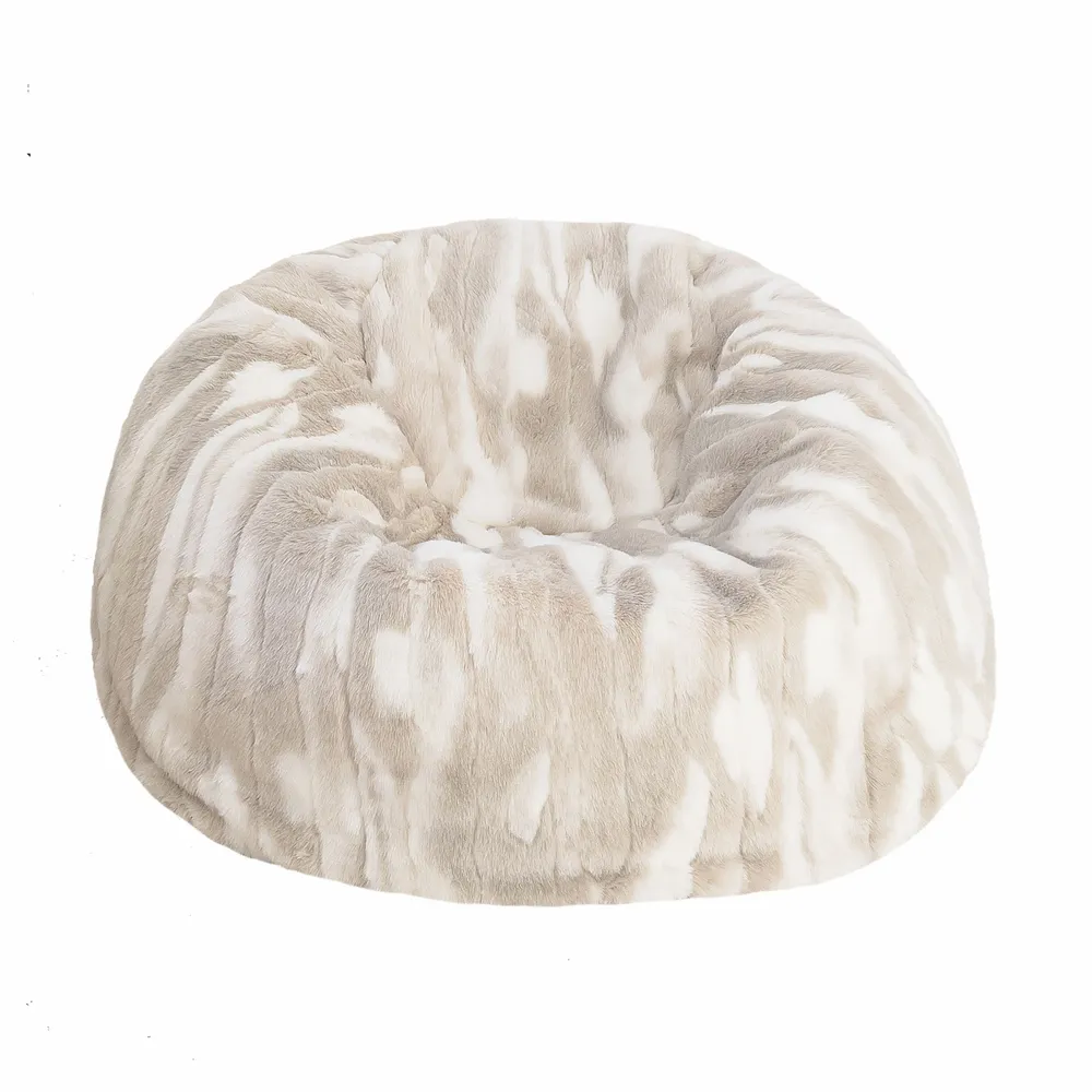 Lawn chairs - Beige and white faux fur pouf - MX HOME