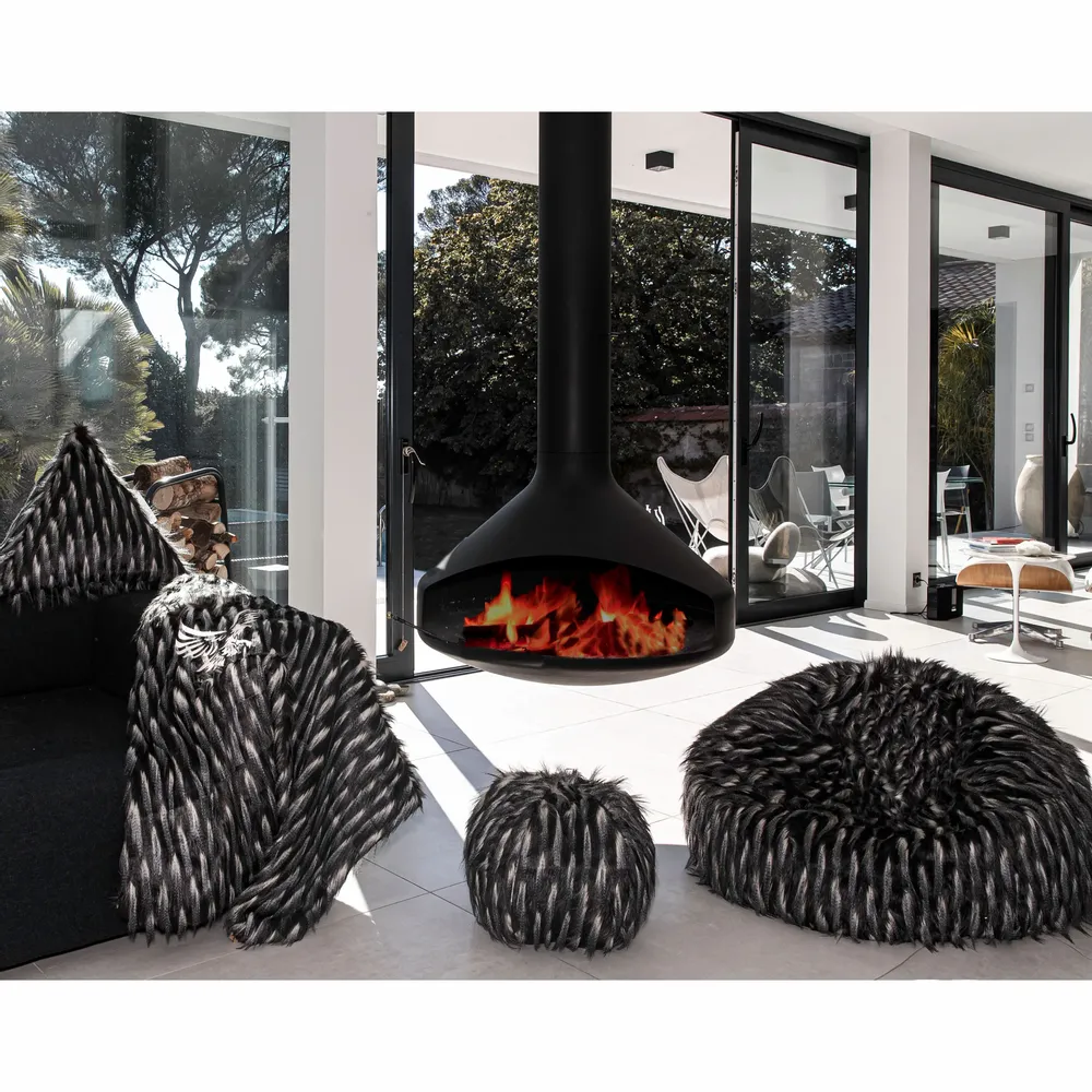 Chaises de jardin - Pouf en fausse fourrure noire et blanche - MX HOME