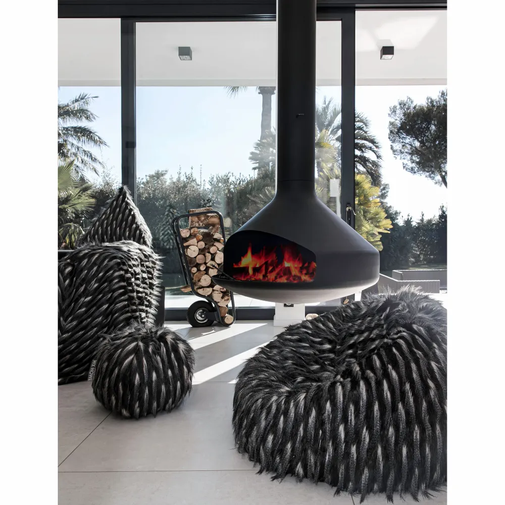 Chaises de jardin - Pouf en fausse fourrure noire et blanche - MX HOME