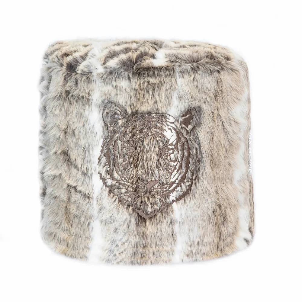 Chaises de jardin - Pouf en fausse fourrure brodé marron clair - MX HOME