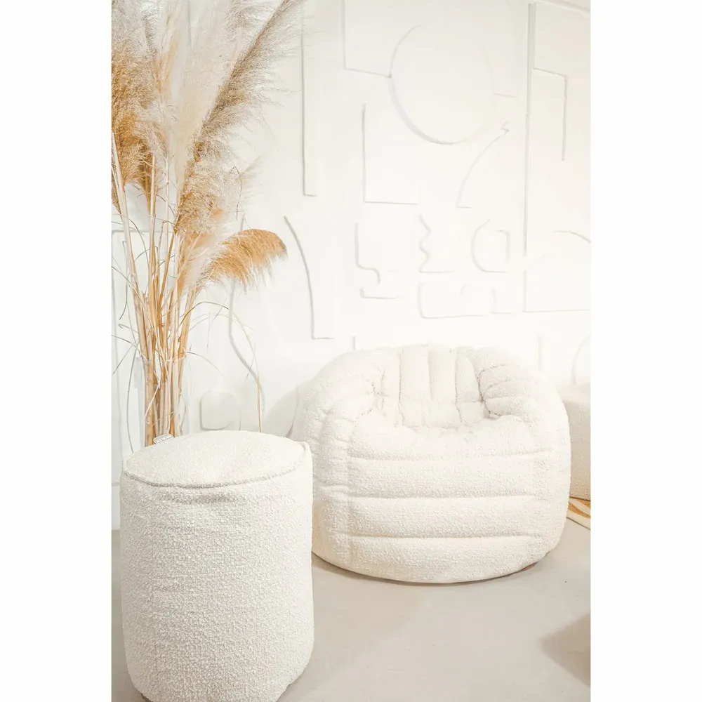 Lawn chairs - Cream white terry ottoman pouf - MX HOME
