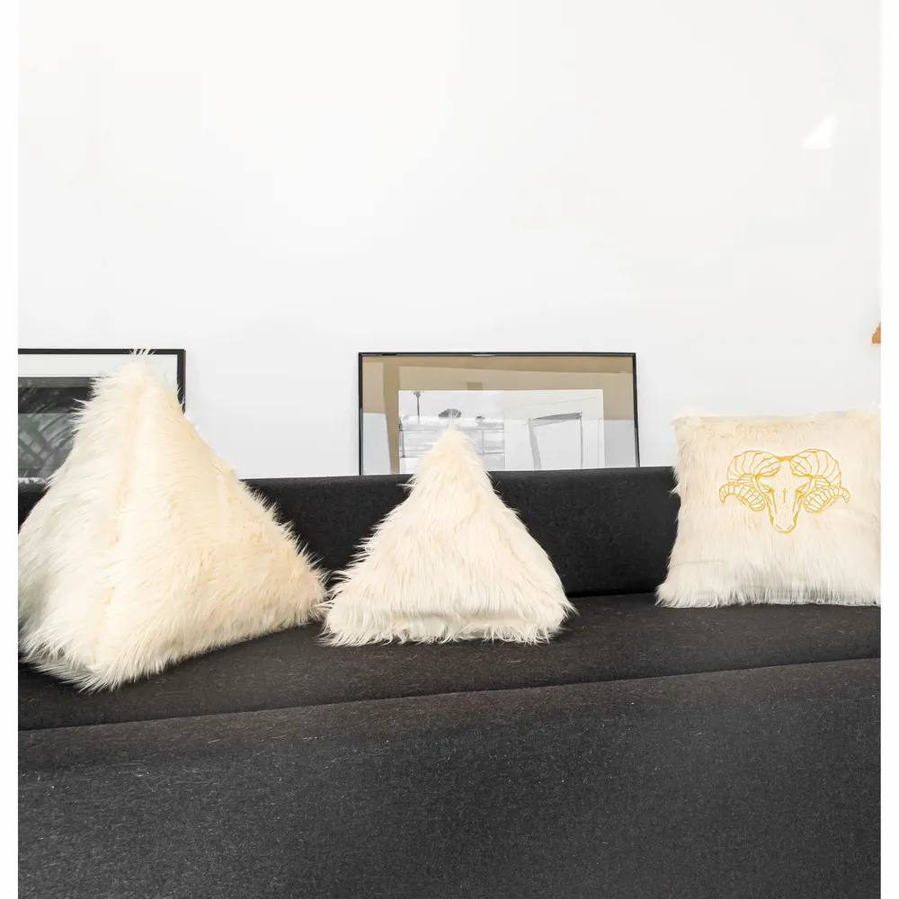 Accessoires de déco extérieure - Coussin brodé en fausse fourrure blanche - MX HOME