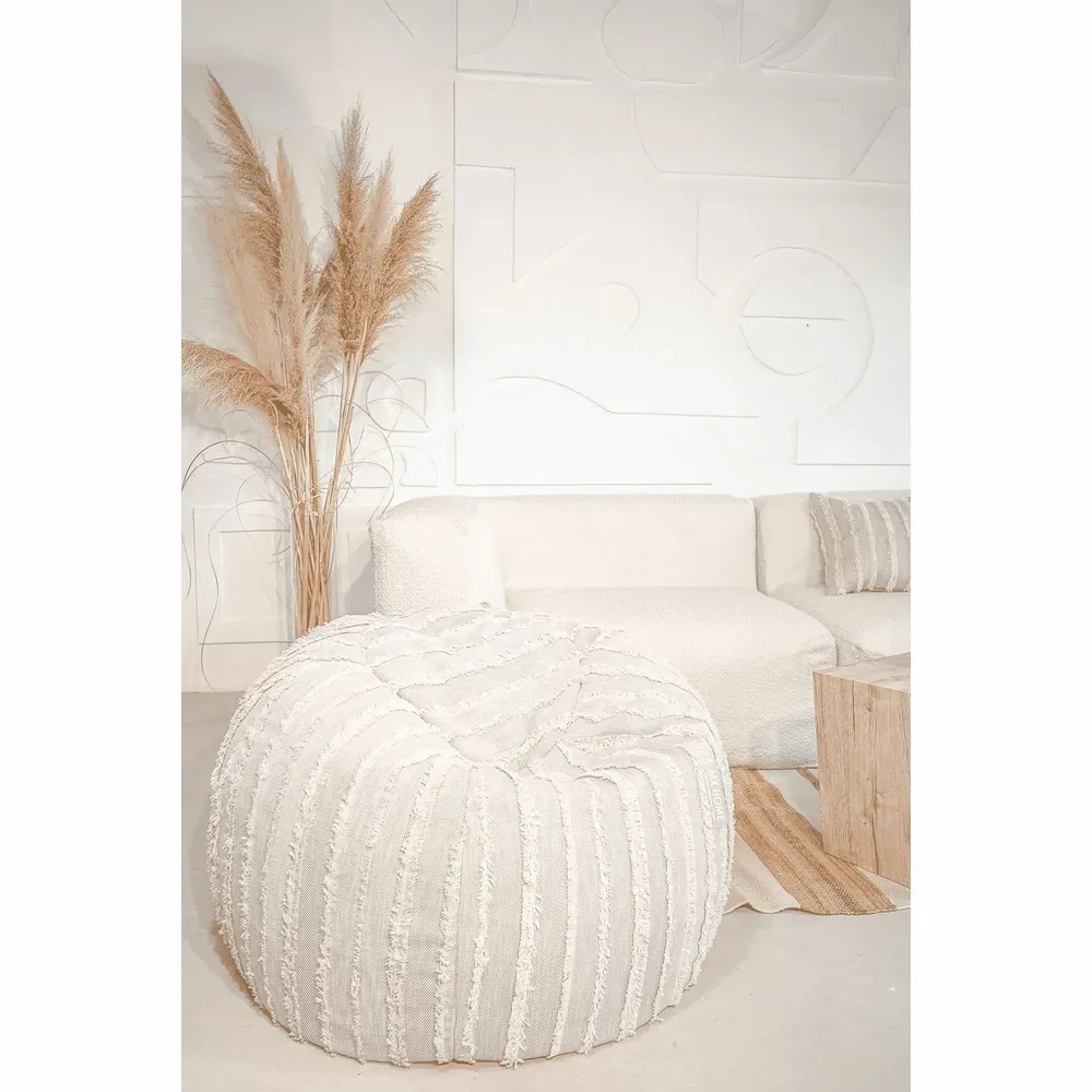 Lawn chairs - Removable gray cotton pouf with fringe - MX HOME