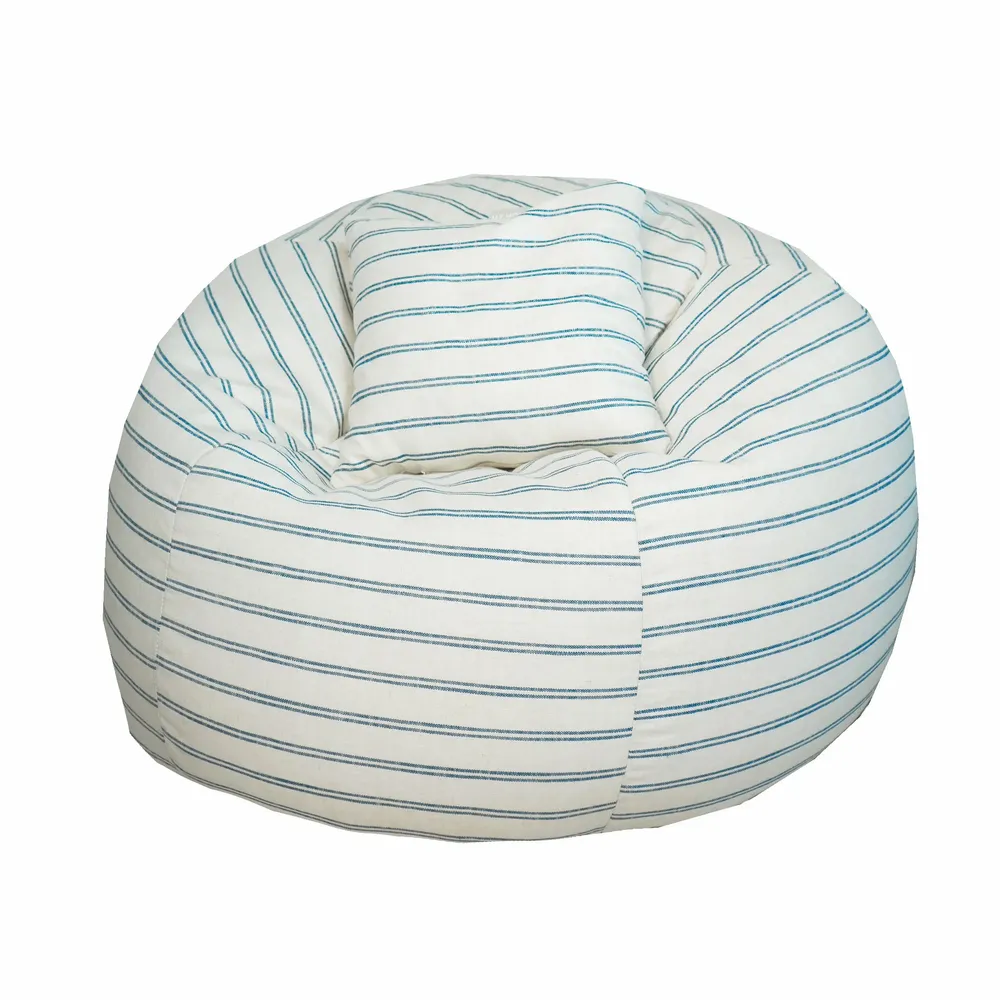 Chaises de jardin - Pouf déhoussable en lin rayé bleu - MX HOME