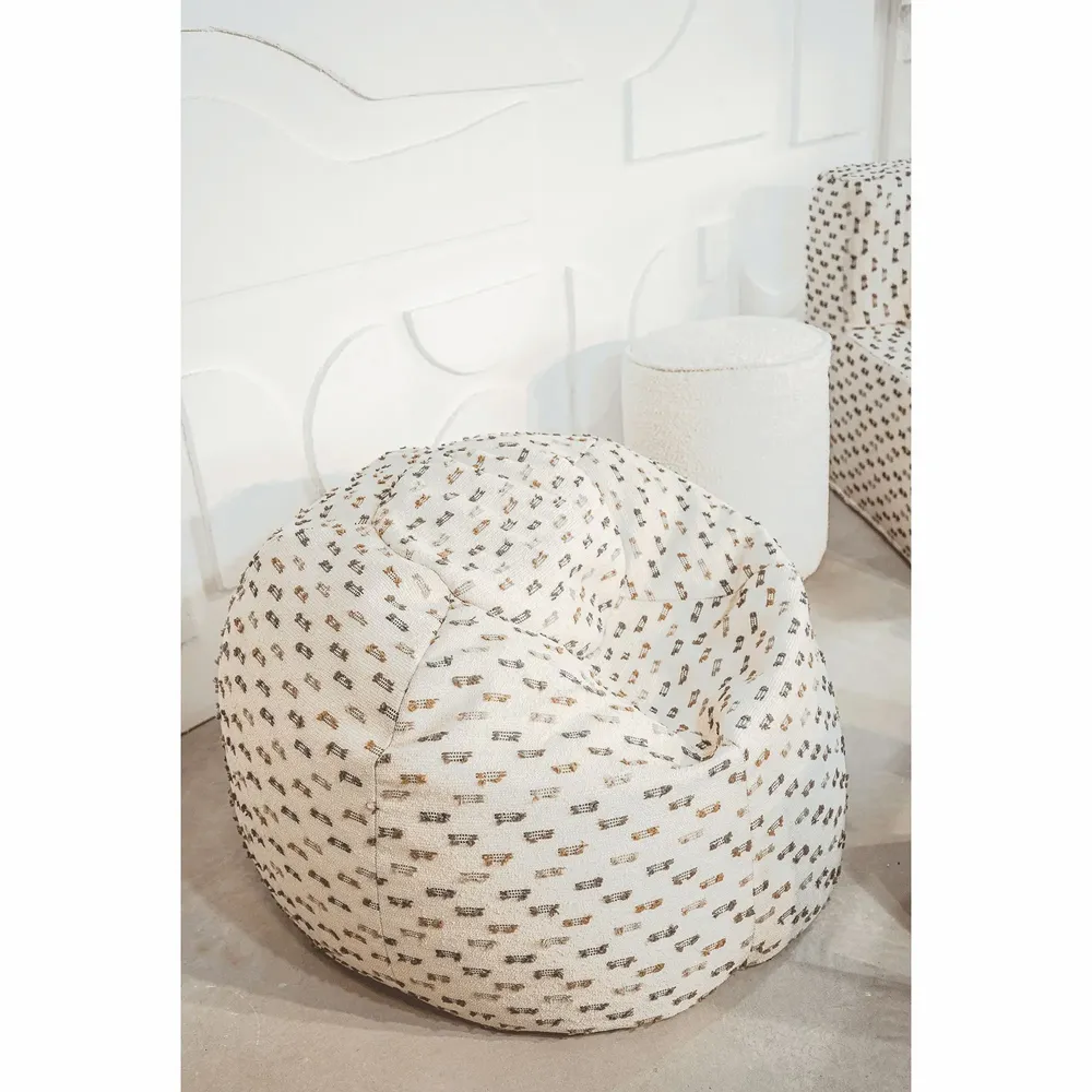 Chaises de jardin - Pouf déhoussable tissu blanc poils multi couleur - MX HOME