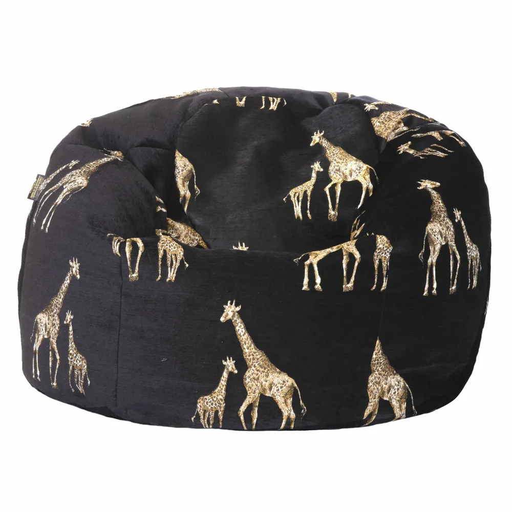 Chaises de jardin - Pouf en velours noir avec girafes brodées - MX HOME