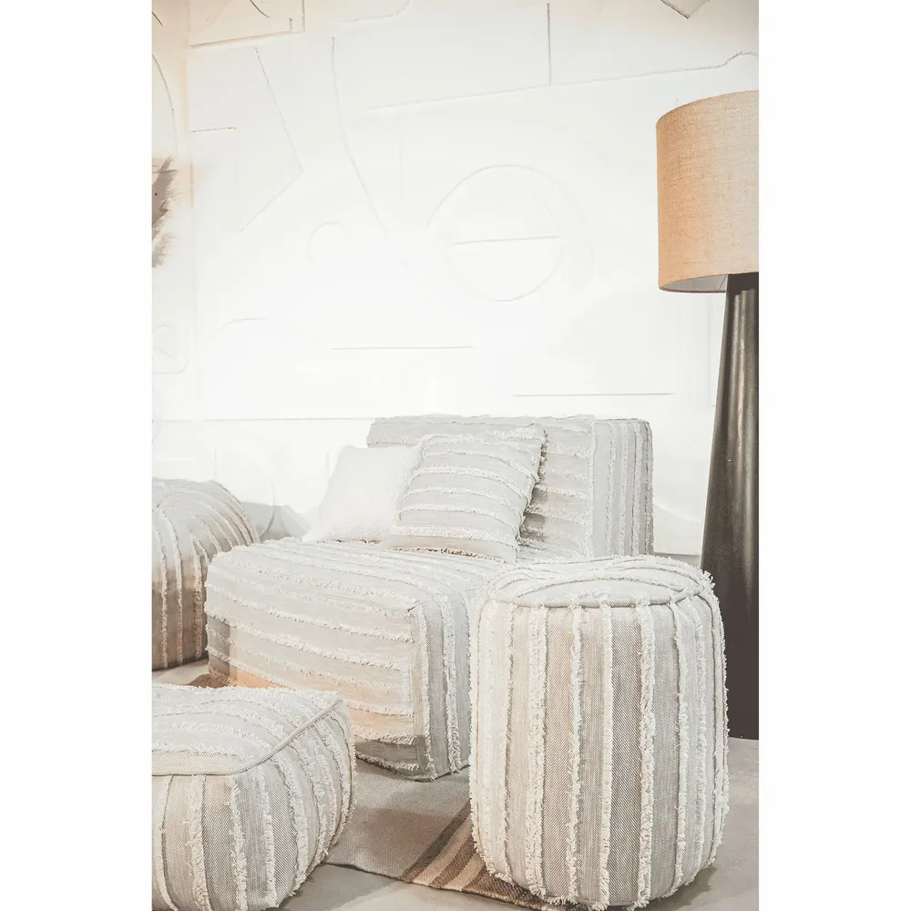 Chaises de jardin - Tabouret déhoussable repose pieds en coton gris a frange - MX HOME