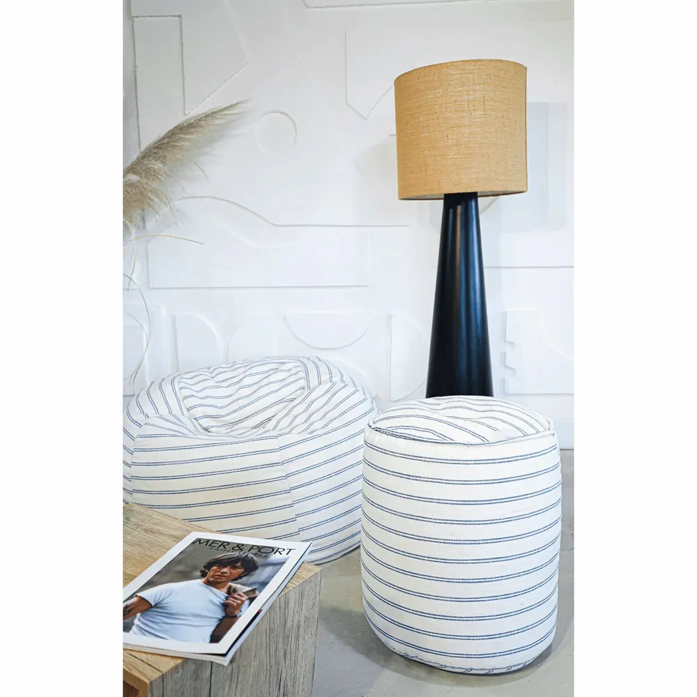 Chaises de jardin - Tabouret déhoussable repose pieds en lin rayé beu - MX HOME