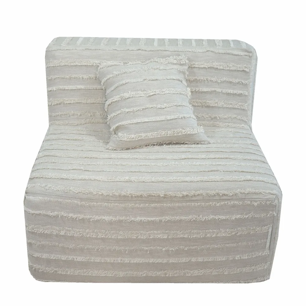 Fauteuils de jardin - Chauffeuse déhoussable en coton gris a frange - MX HOME