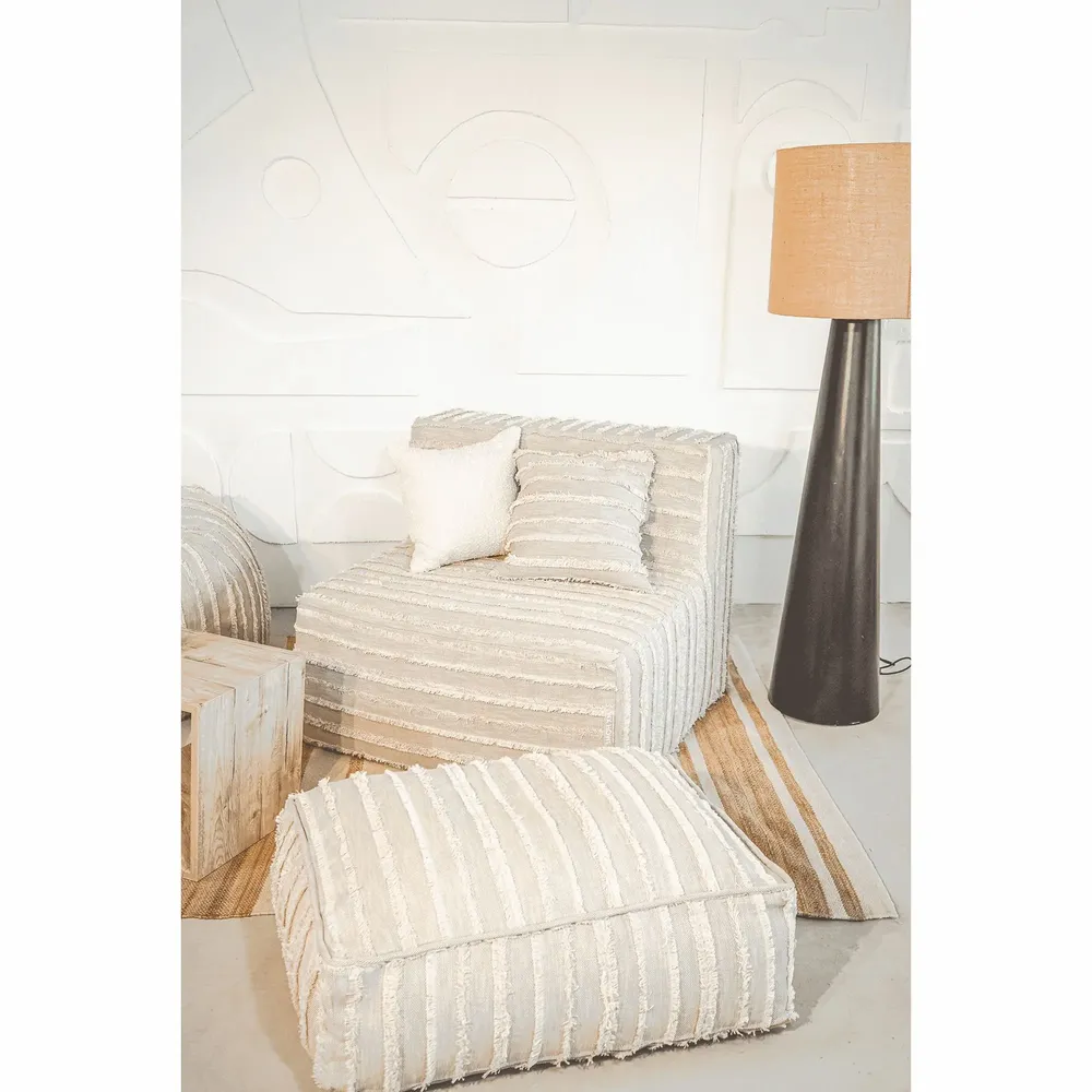 Outdoor space equipments - Floor cushion with removable cover M - gray cotton with fringe - MX HOME