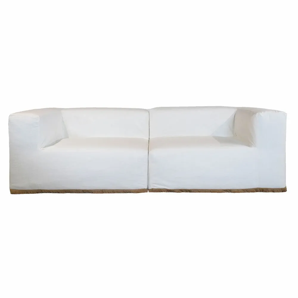 Lawn sofas   - Modular sofa - Removable 3-seater cover - Washed cotton with jute fringe - MX HOME