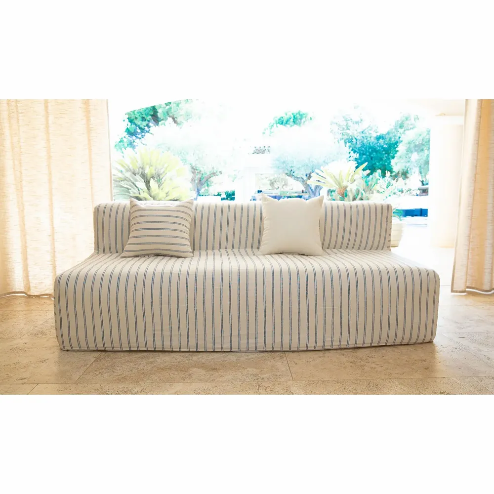 Lawn sofas   - Modular bench sofa - Removable 3-seater cover - Striped linen - MX HOME