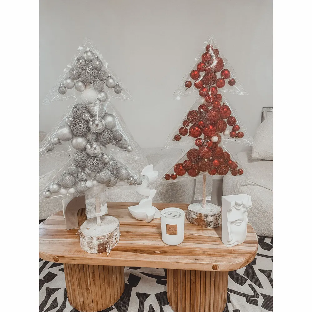 Autres décorations de Noël - Sapin de noël transparent avec boules de noêl rouge 70cm - MX HOME