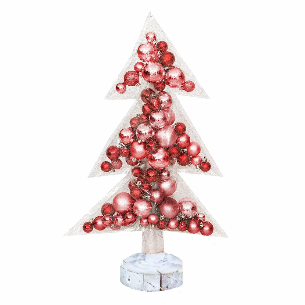 Autres décorations de Noël - Sapin de noël transparent avec boules de noêl rouge 70cm - MX HOME