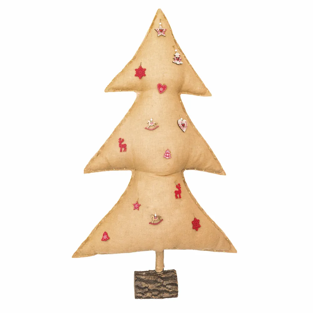Other Christmas decorations - Luminous burlap Christmas tree with wooden subjects 150cm - MX HOME