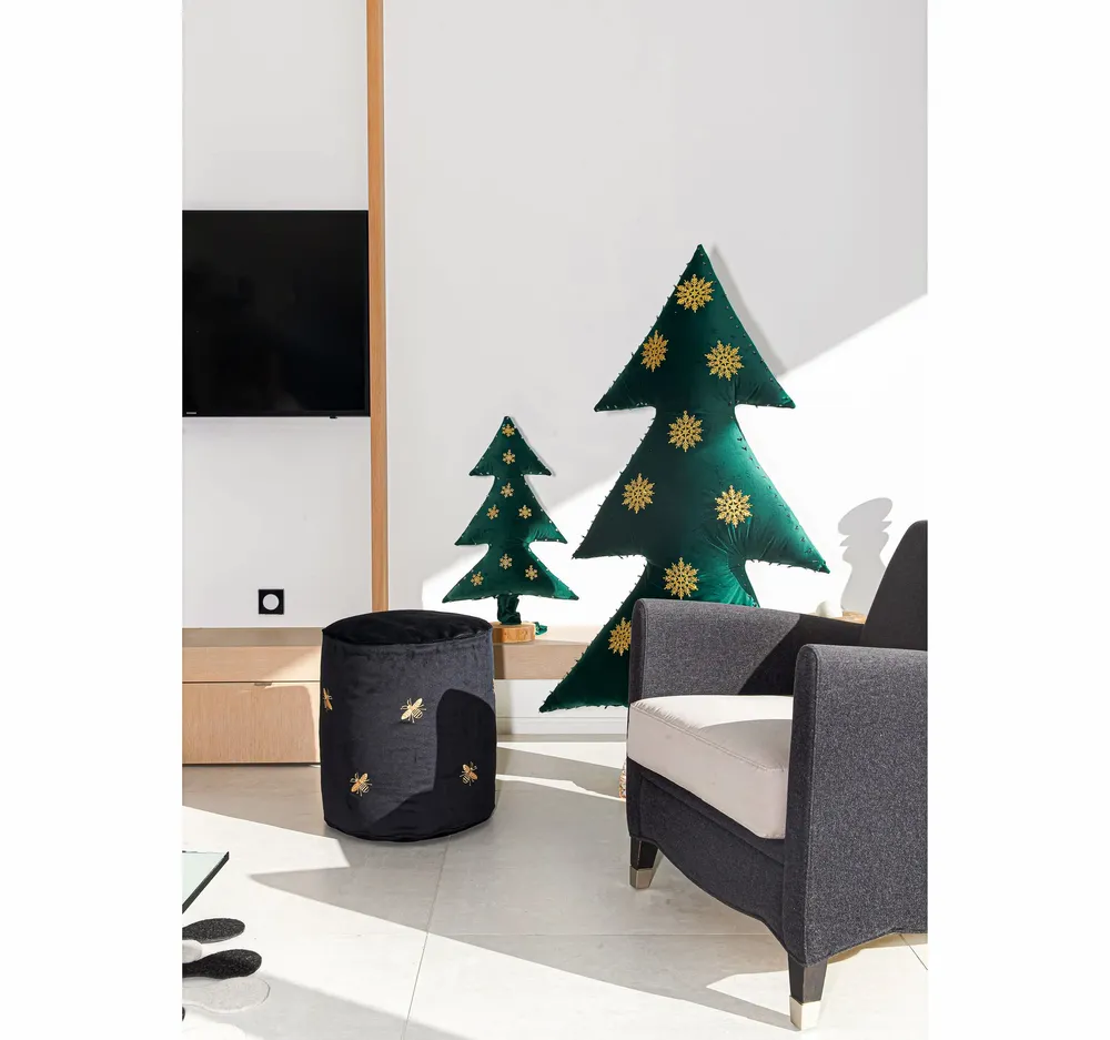 Autres décorations de Noël - Sapin de noël lumineux en velours vert avec flocons Or 70Cm - MX HOME