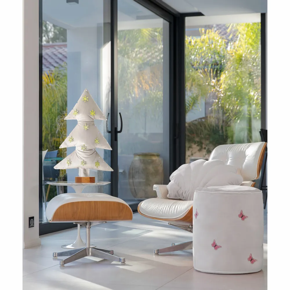 Autres décorations de Noël - Sapin de noël lumineux en velours blanc avec flocons Or 70cm - MX HOME