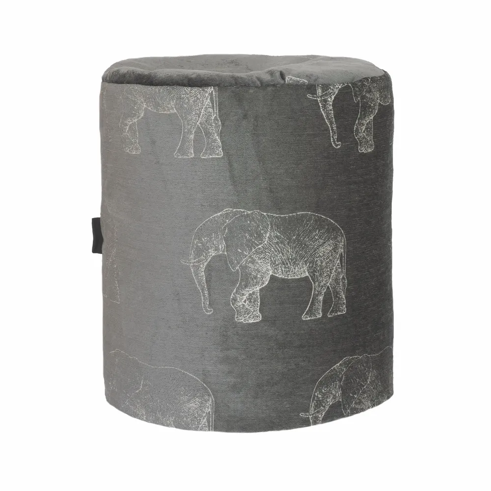 Lawn chairs - Gray velvet pouf with embroidered elephants - MX HOME