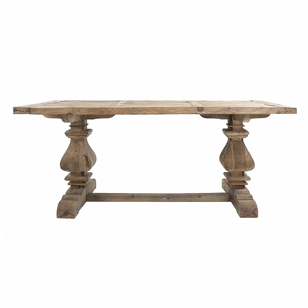 Tables Salle à Manger - Table salon en bois de pin recyclé marron vieilli en 200x100x78 cm - VICAL