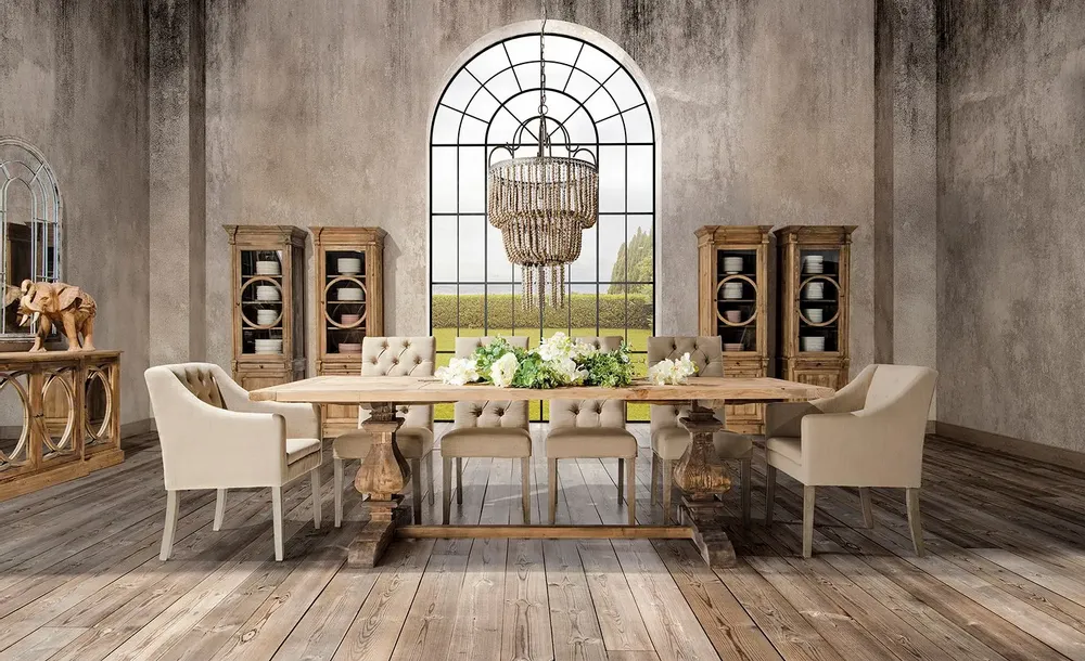 Tables Salle à Manger - Table salon en bois de pin recyclé marron vieilli en 200x100x78 cm - VICAL