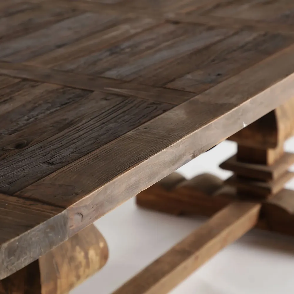 Tables Salle à Manger - Table salon en bois de pin recyclé marron vieilli en 200x100x78 cm - VICAL