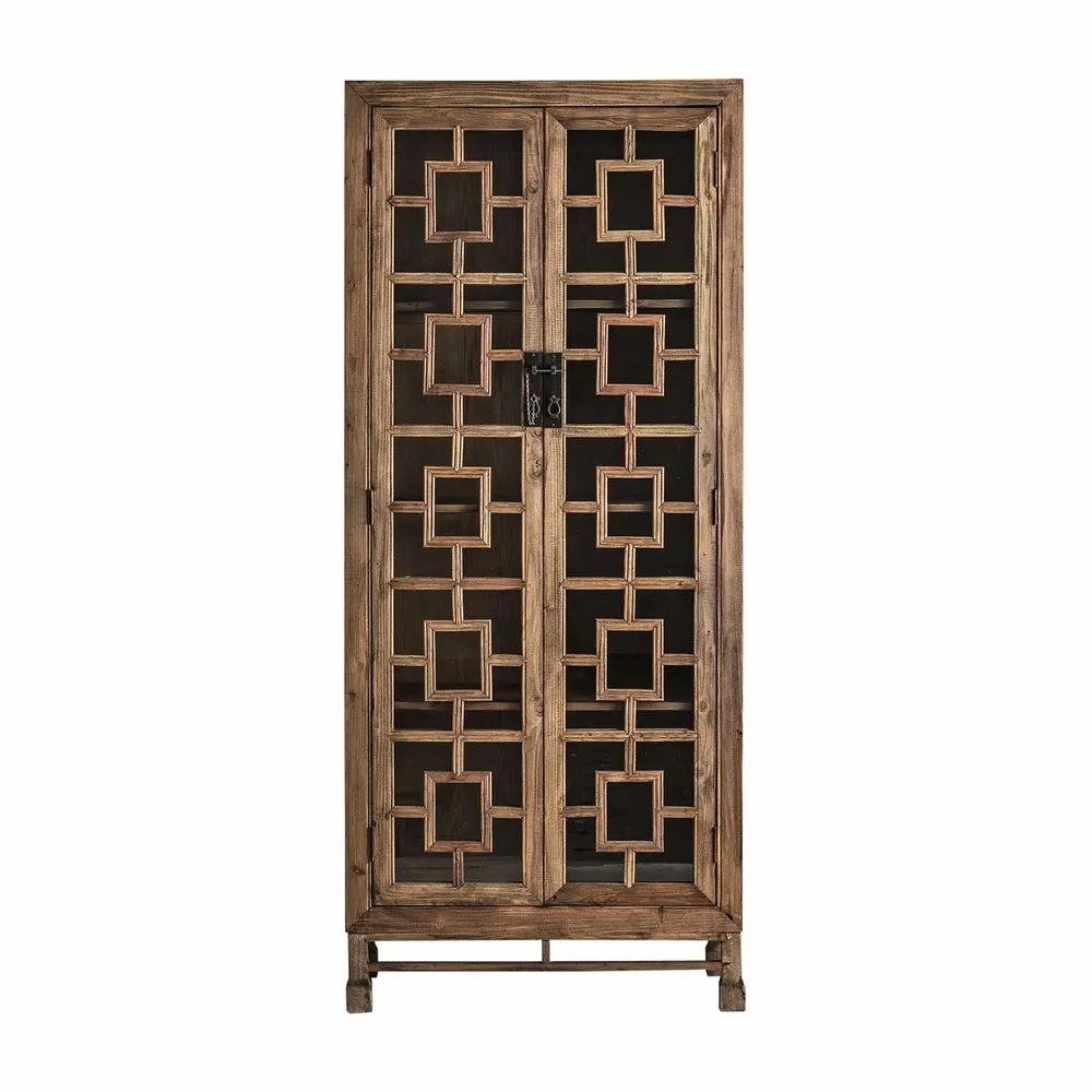 Armoires - Vitrine en bois de pin recyclé marron 90x45x210 cm - VICAL