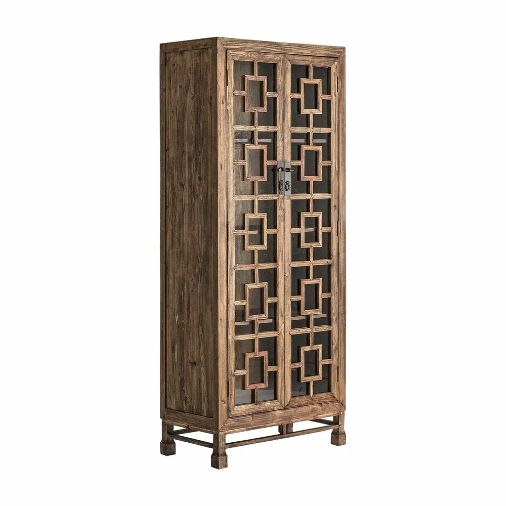 Armoires - Vitrine en bois de pin recyclé marron 90x45x210 cm - VICAL