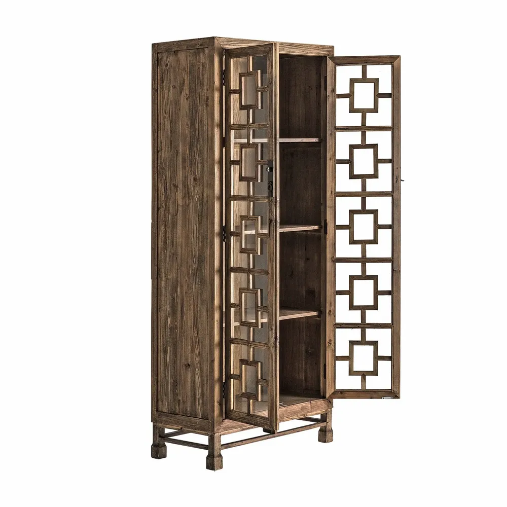 Armoires - Vitrine en bois de pin recyclé marron 90x45x210 cm - VICAL