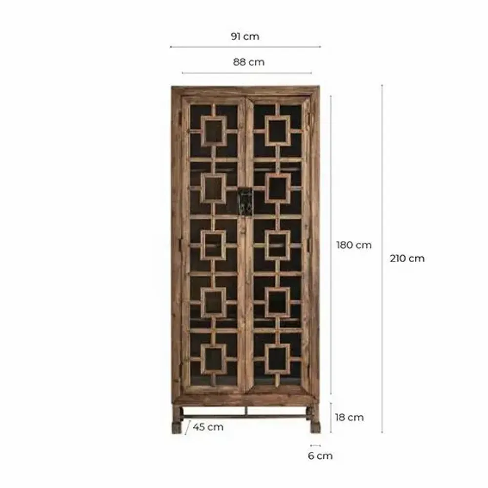 Armoires - Vitrine en bois de pin recyclé marron 90x45x210 cm - VICAL