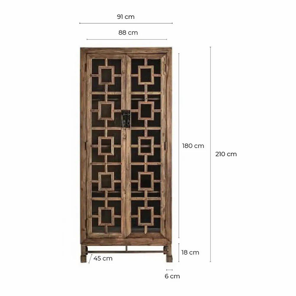 Armoires - Vitrine en bois de pin recyclé marron 90x45x210 cm - VICAL