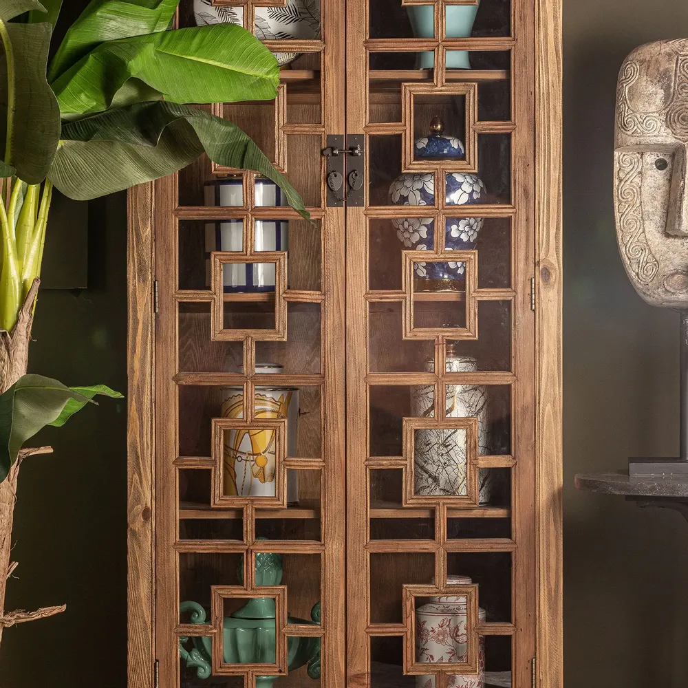 Armoires - Vitrine en bois de pin recyclé marron 90x45x210 cm - VICAL