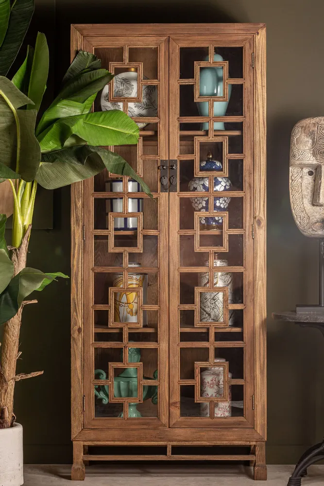 Armoires - Vitrine en bois de pin recyclé marron 90x45x210 cm - VICAL