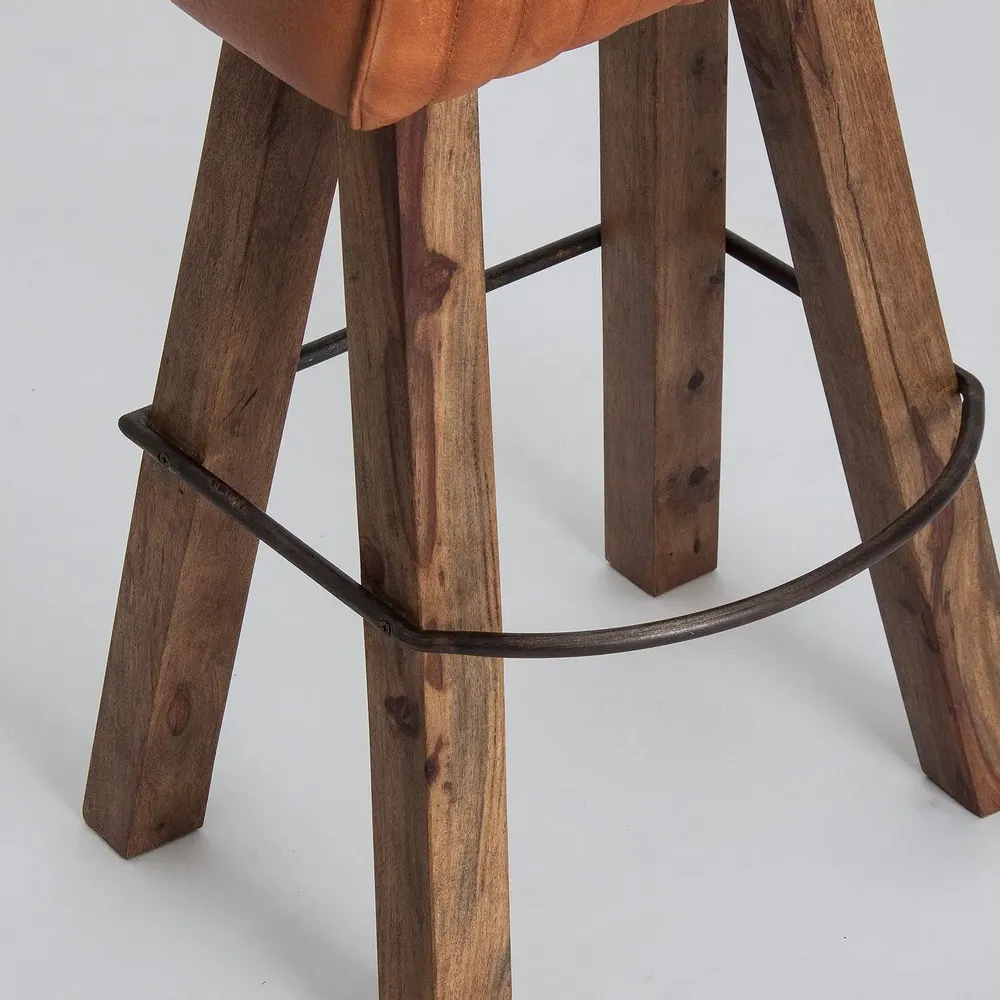 Tabourets - Tabouret en cuir marron 43x34x75 cm - VICAL