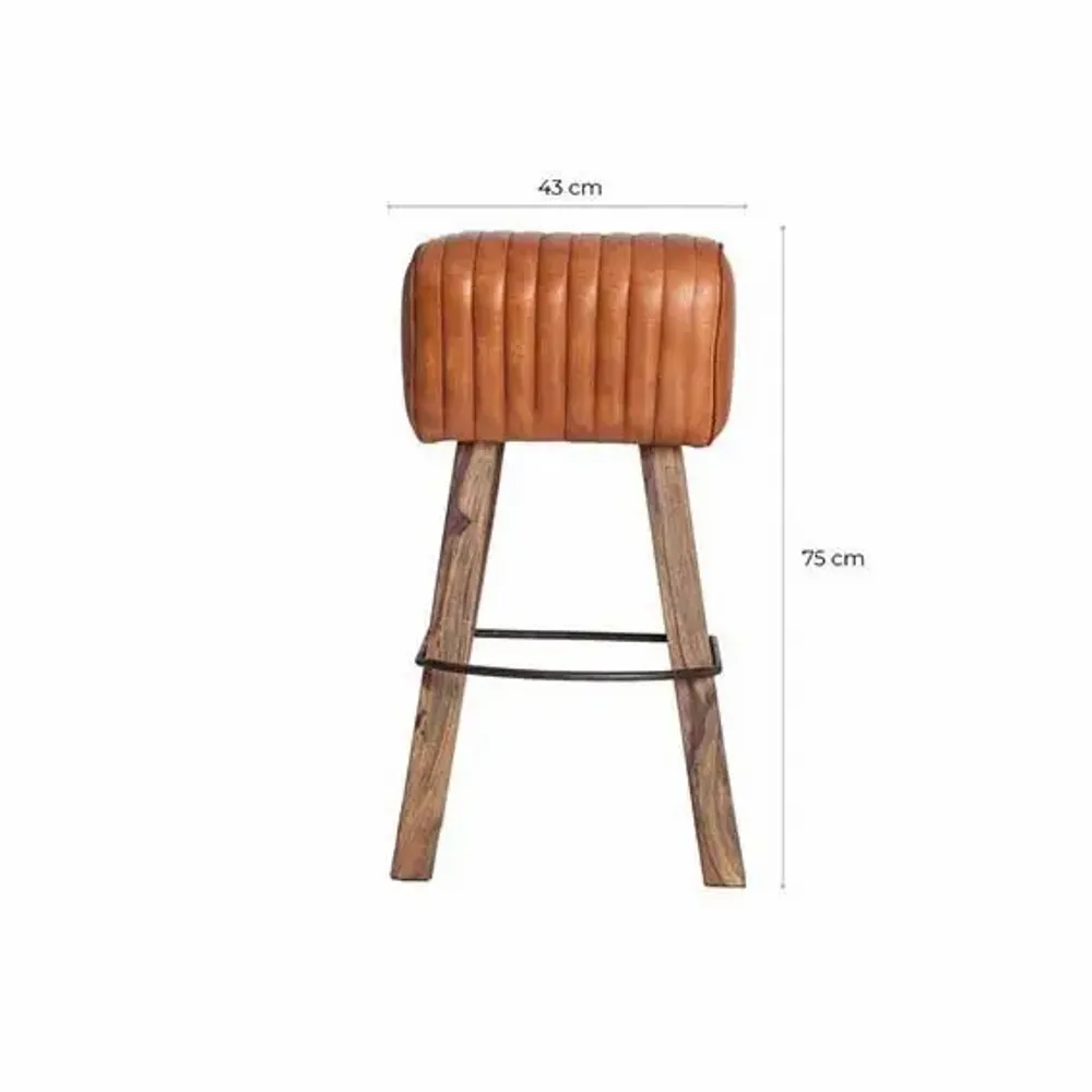 Tabourets - Tabouret en cuir marron 43x34x75 cm - VICAL