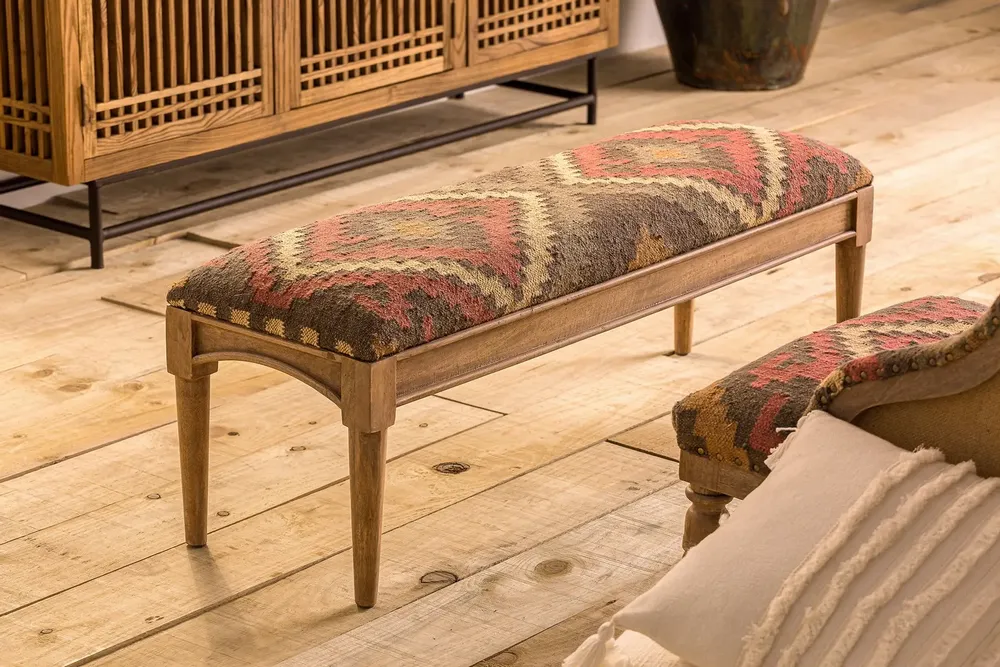 Benches - Brown mango wood bench 130x40x46 cm - VICAL