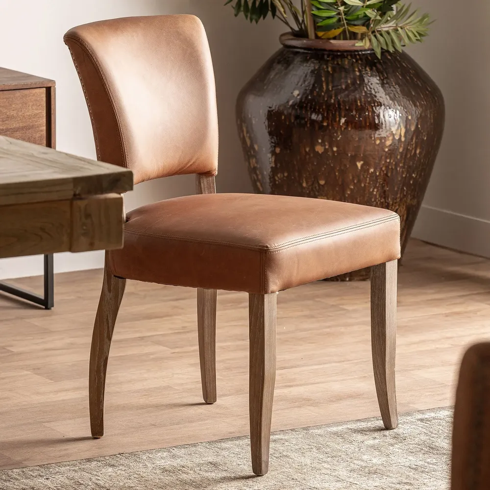 Chairs - Brown leather chair 52x62x89 cm - set of 2 - VICAL